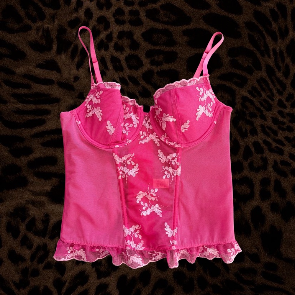Hot Pink Native Intimates Floral Fuchsia Lace Corset Top